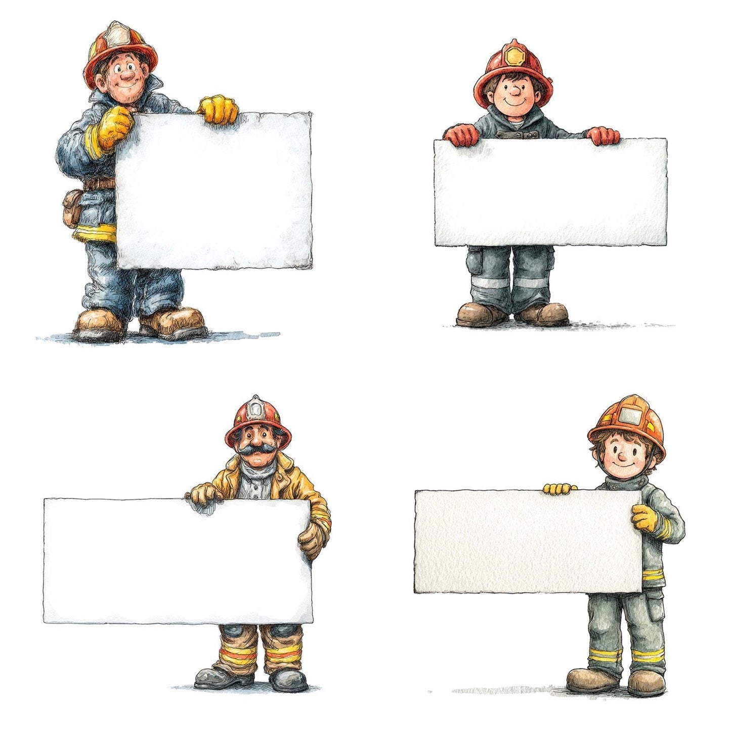 Fireman Holding Blank Sign Clipart Set (DDD005326)