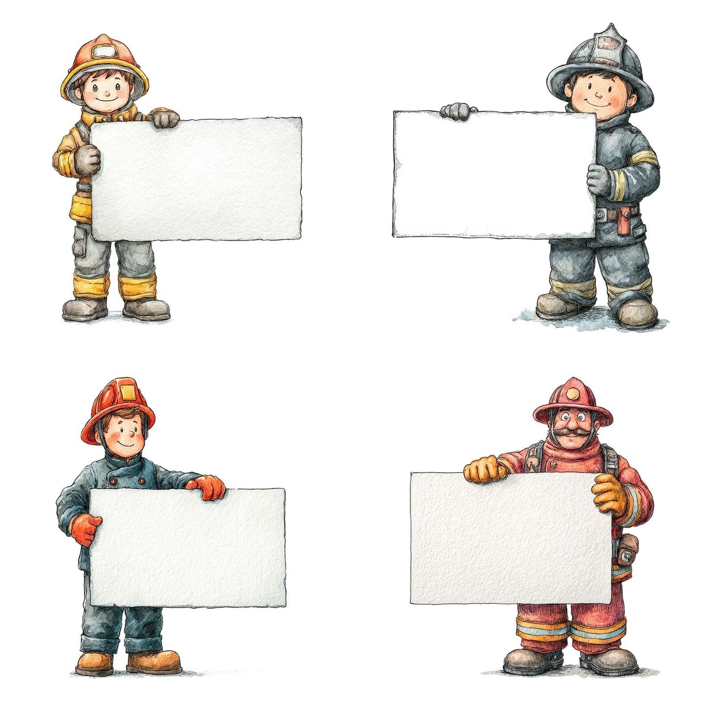 Fireman Holding Blank Sign Clipart Set (DDD005326)