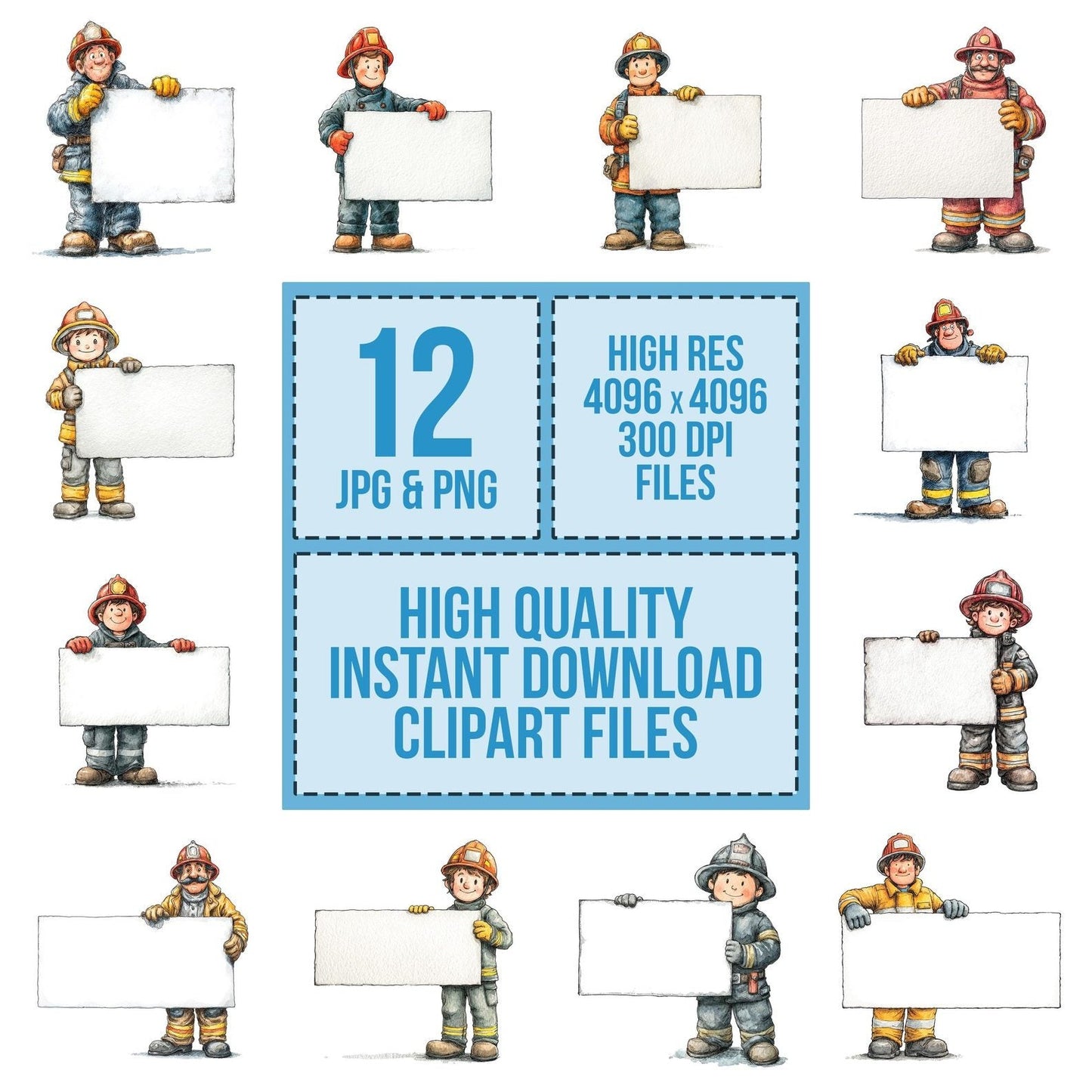 Fireman Holding Blank Sign Clipart Set (DDD005326)