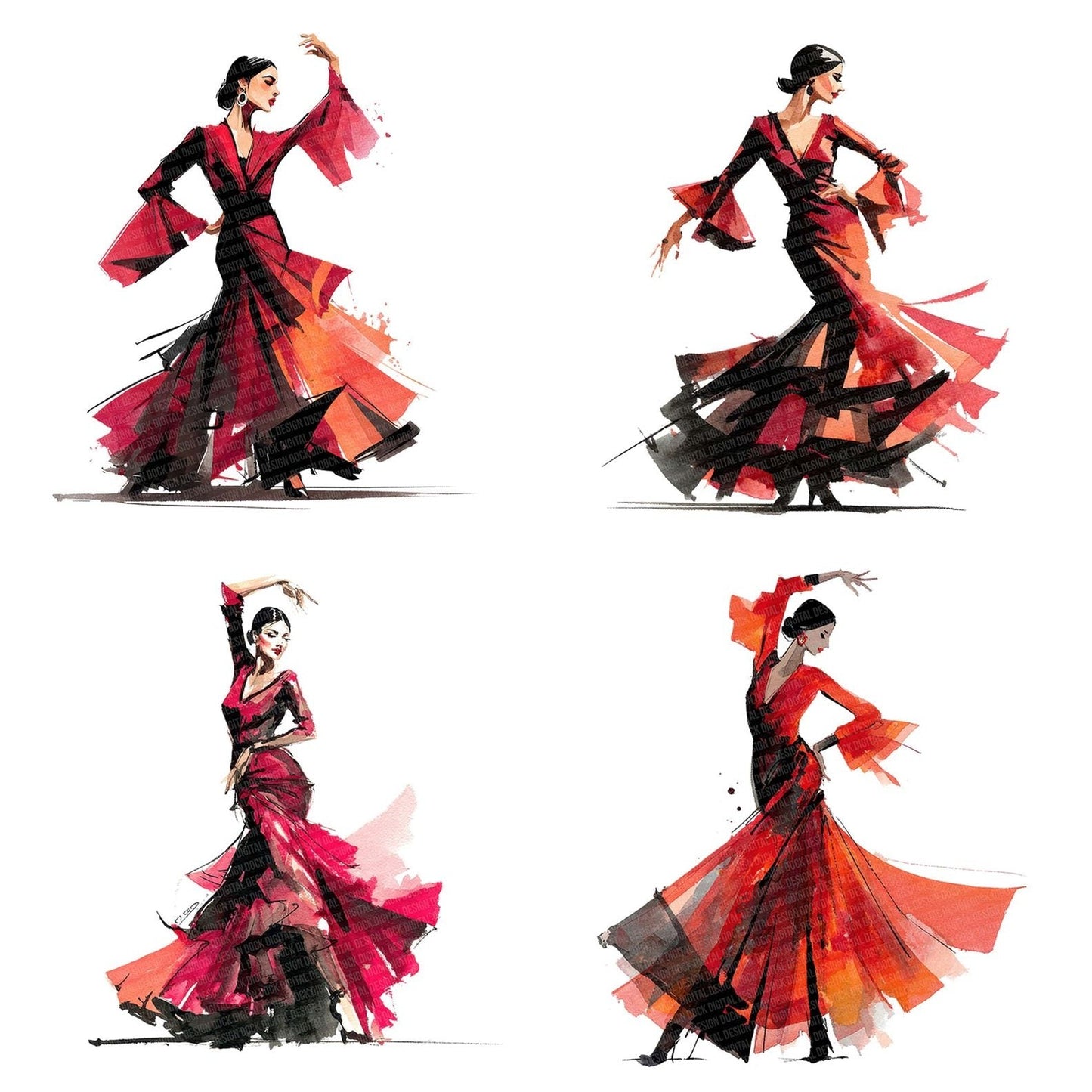 Flamenco Dancer Woman Clipart Set (DDD005328)