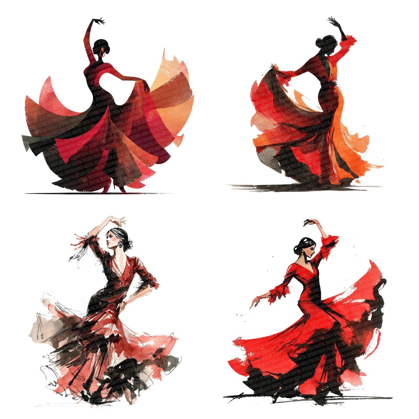 Flamenco Dancer Woman Clipart Set (DDD005328)