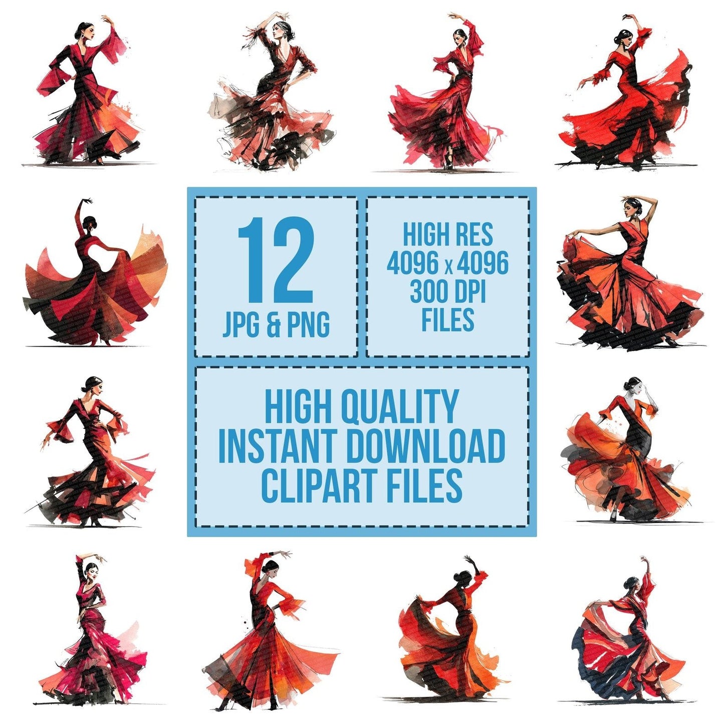 Flamenco Dancer Woman Clipart Set (DDD005328)