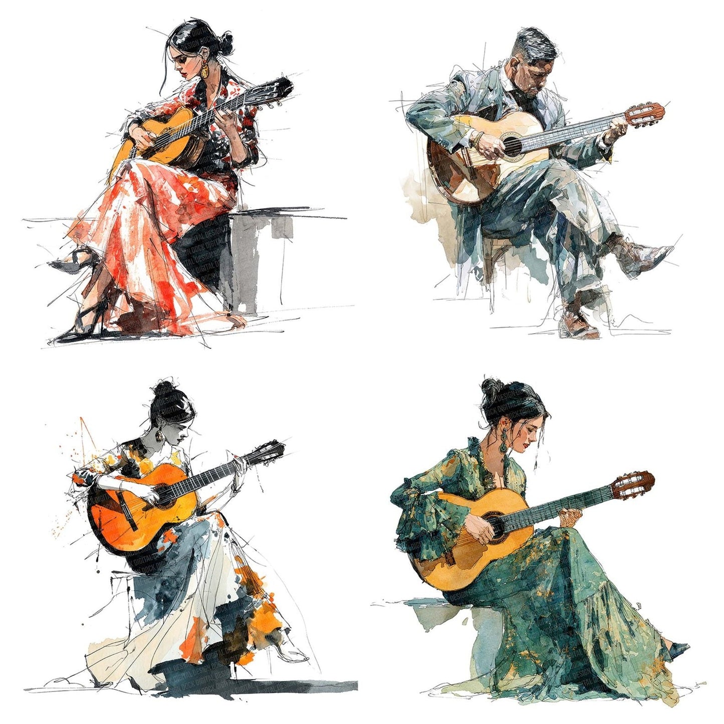 Flamenco Guitarist Clipart Set (DDD005329)