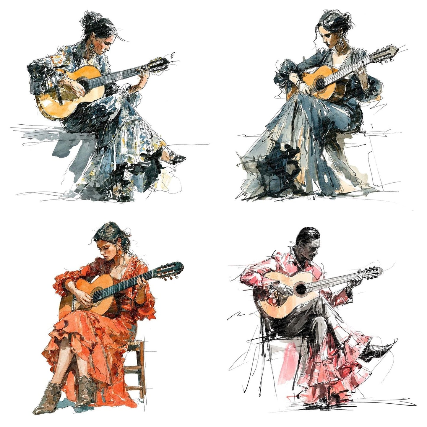 Flamenco Guitarist Clipart Set (DDD005329)