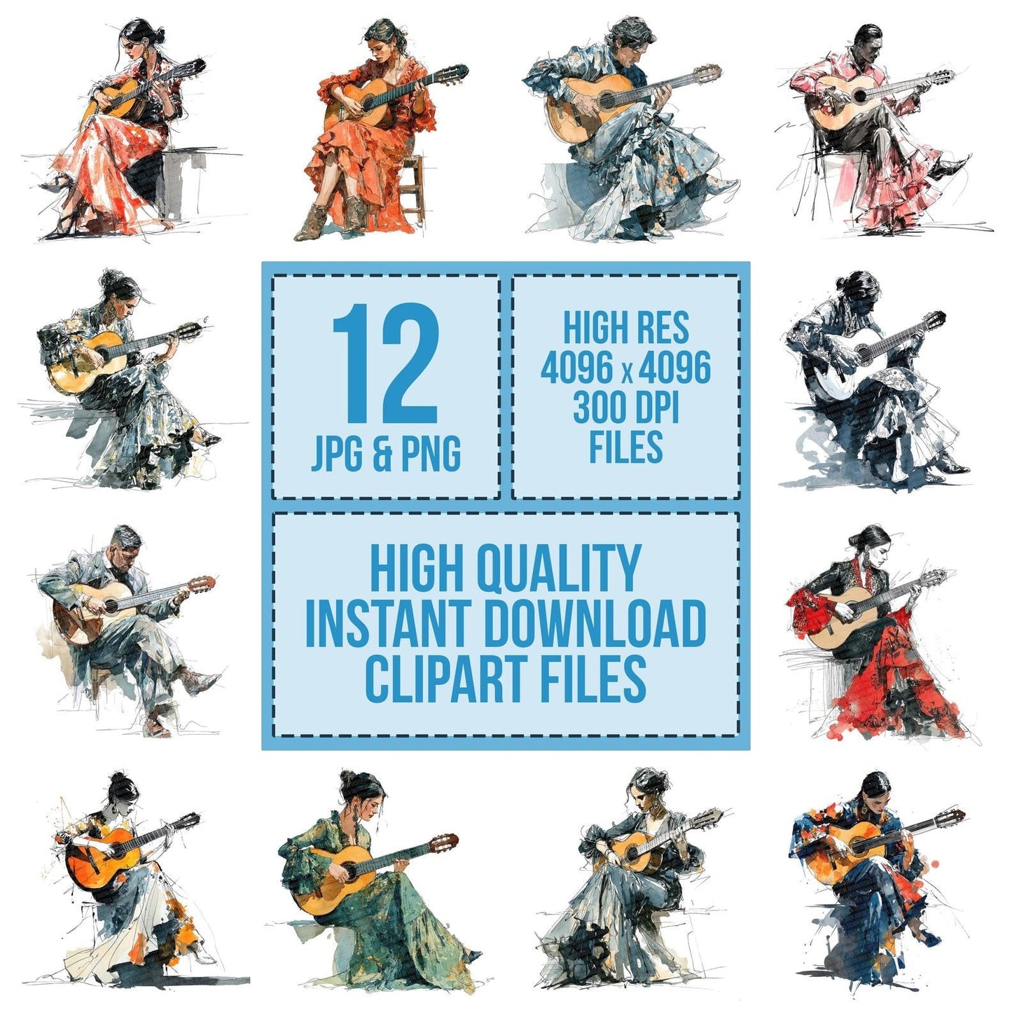 Flamenco Guitarist Clipart Set (DDD005329)