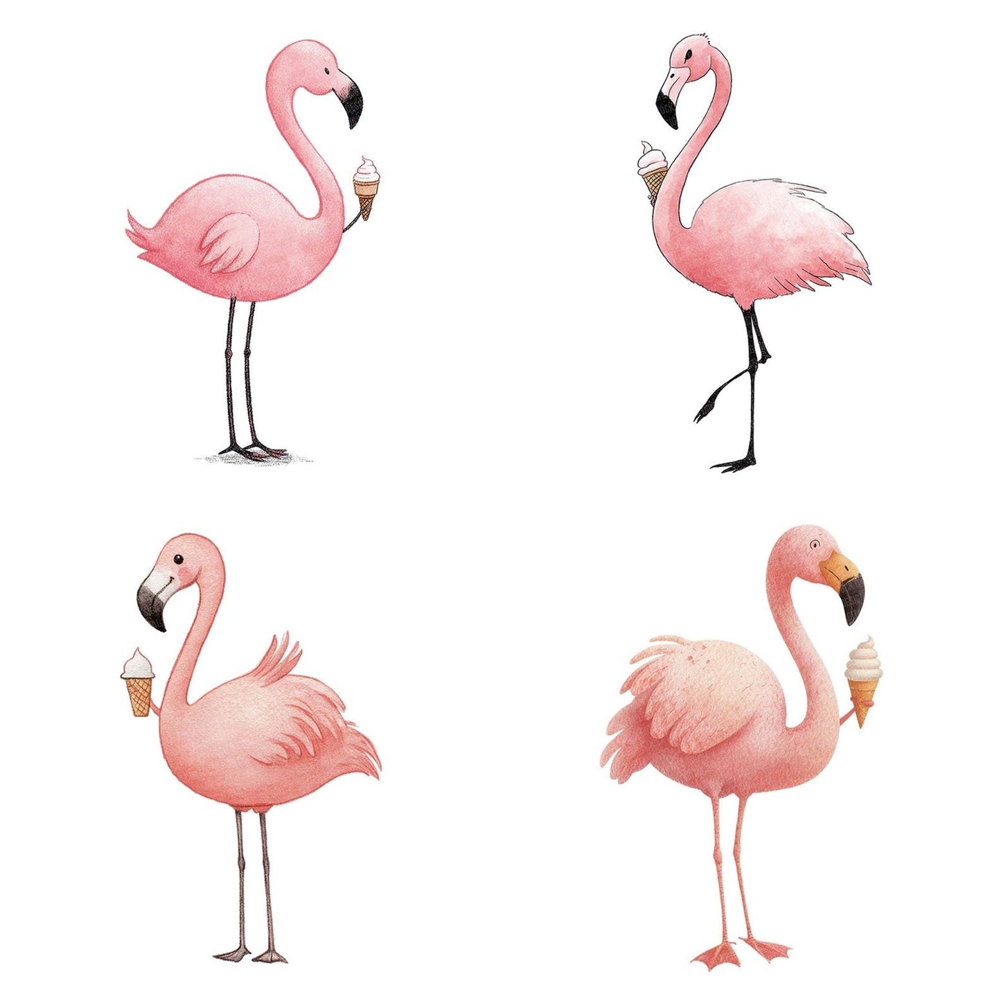 Flamingo Holding Ice Cream Clipart Set (DDD005331)