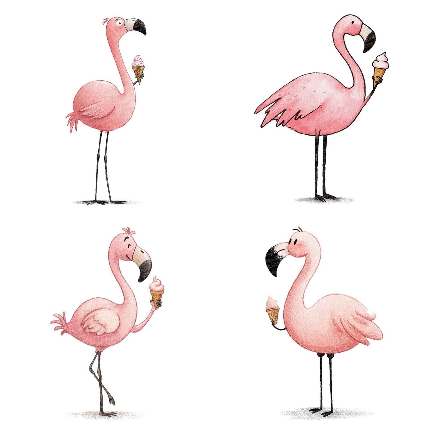 Flamingo Holding Ice Cream Clipart Set (DDD005331)