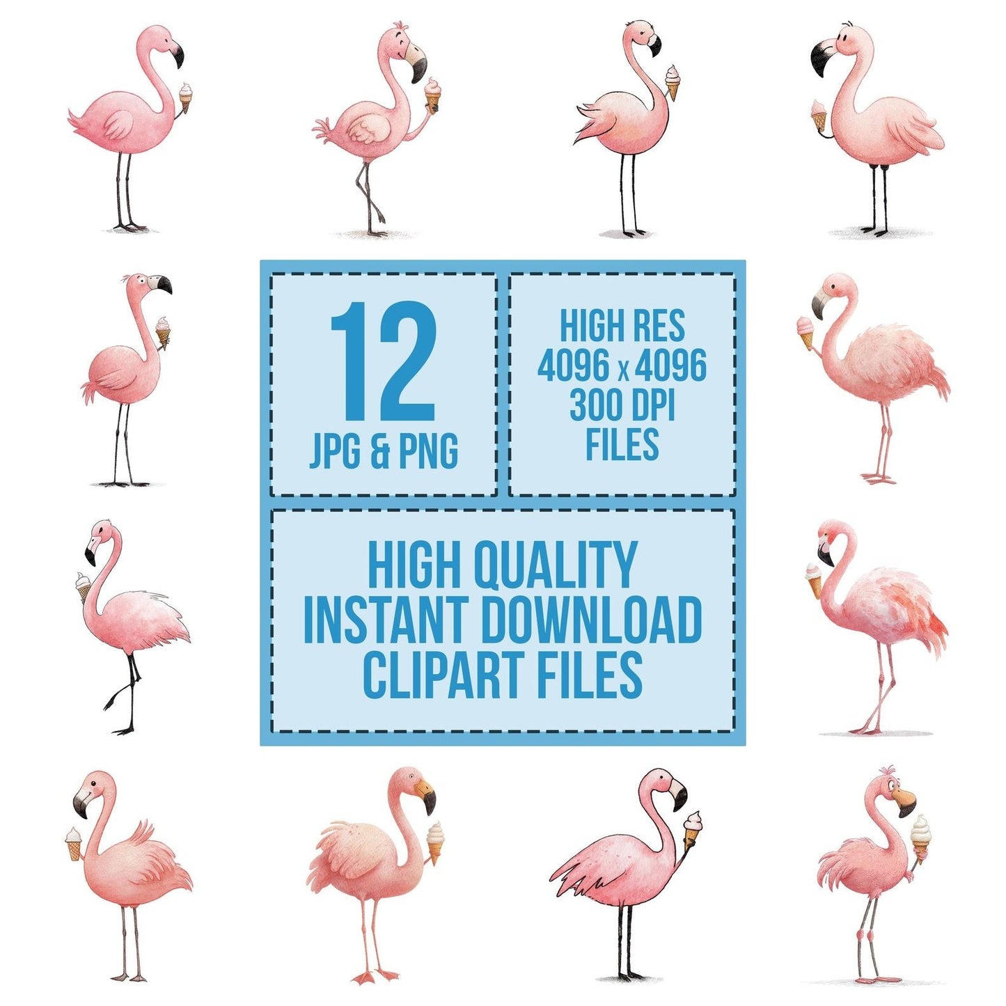 Flamingo Holding Ice Cream Clipart Set (DDD005331)