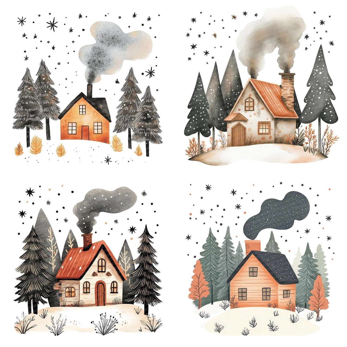 Flat Cabin and Pines Clipart Set (DDD005333)