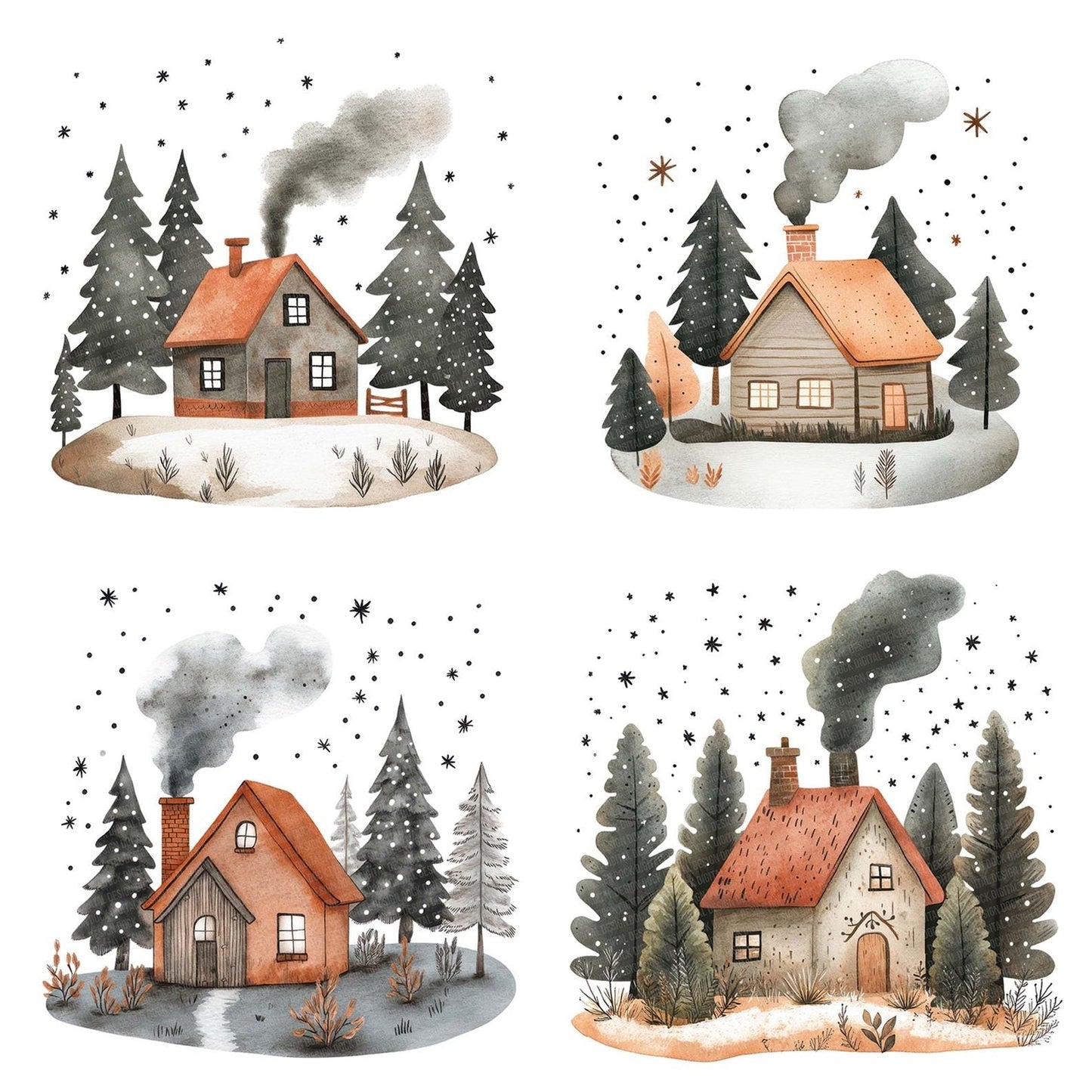 Flat Cabin and Pines Clipart Set (DDD005333)