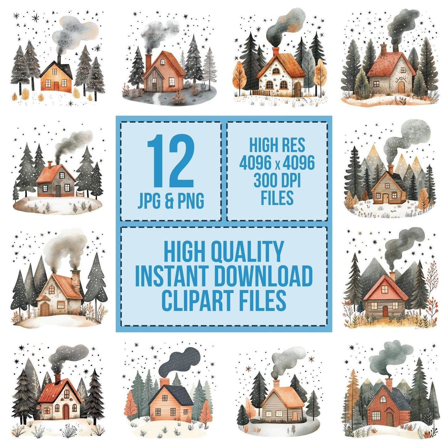 Flat Cabin and Pines Clipart Set (DDD005333)