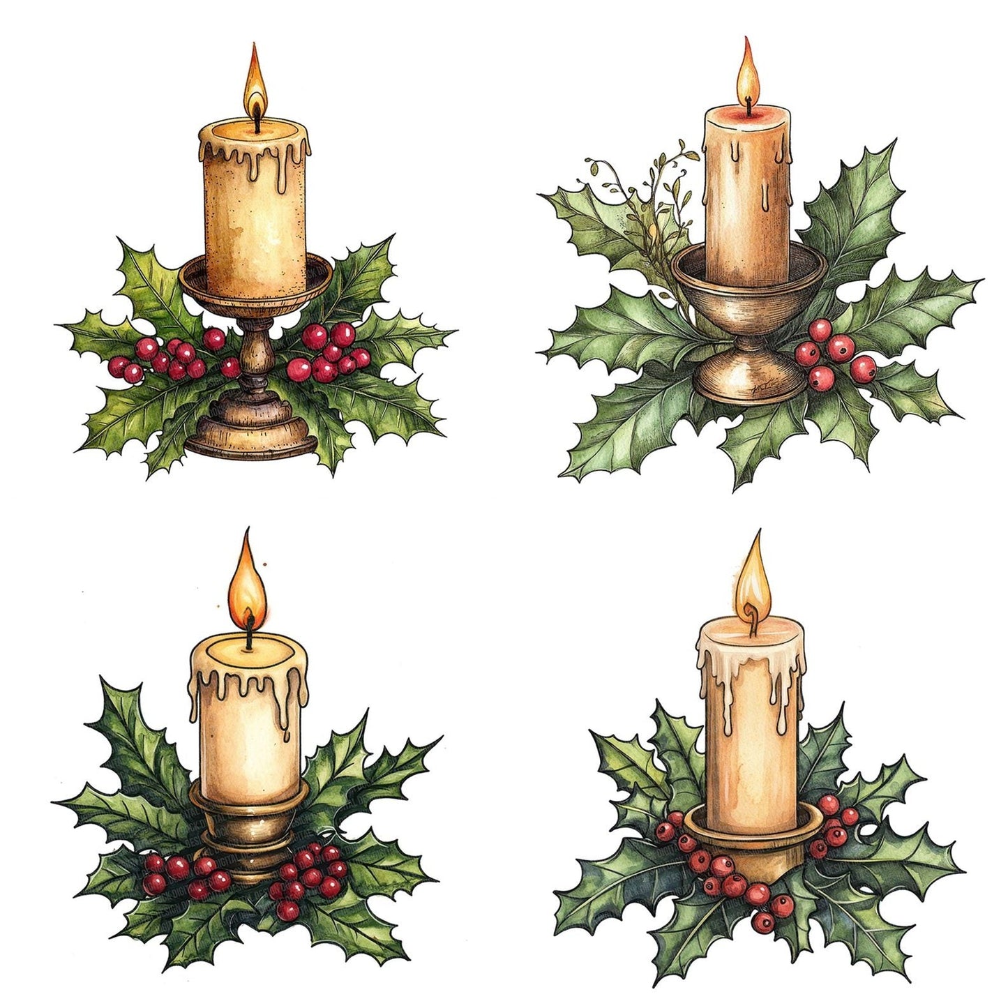 Flat Folk Art Candle Holder Clipart Set (DDD005336)