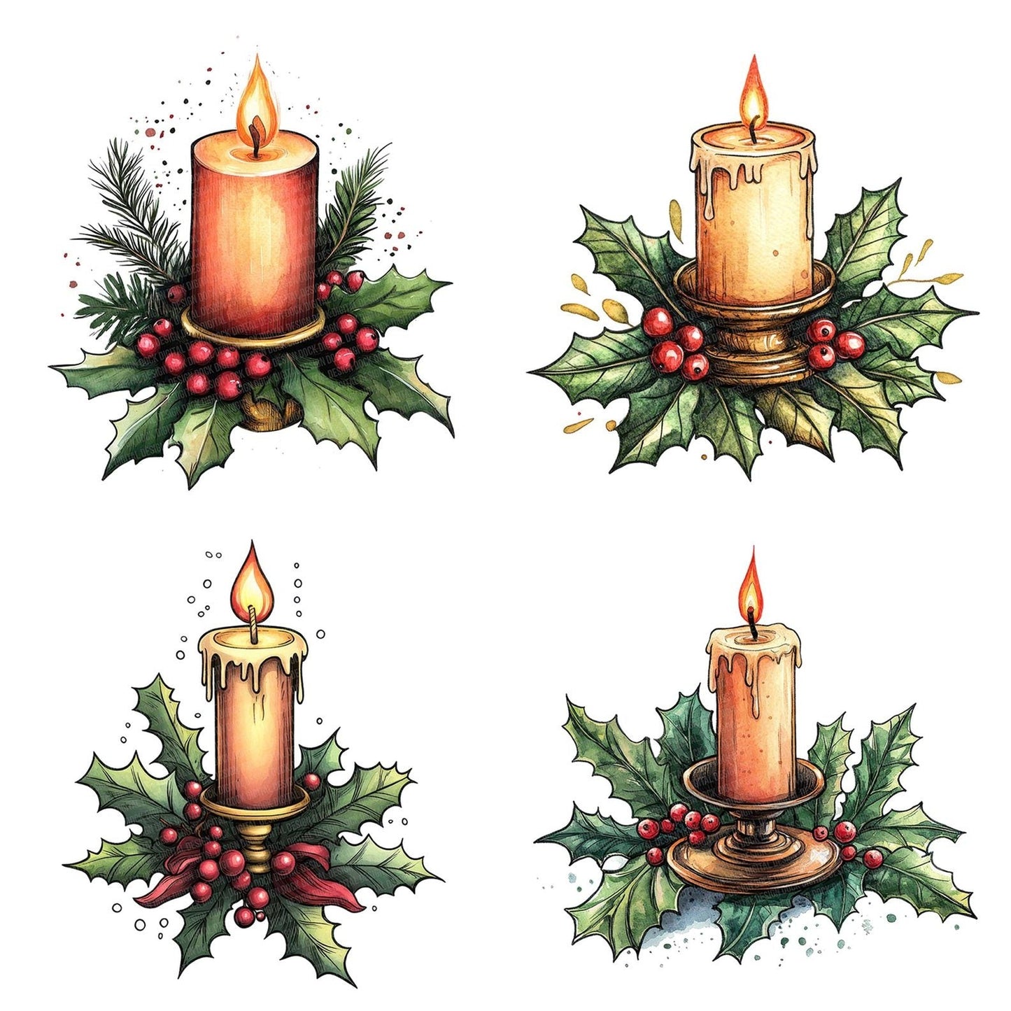 Flat Folk Art Candle Holder Clipart Set (DDD005336)