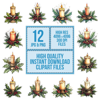 Flat Folk Art Candle Holder clipart set cover showing the designs and file details