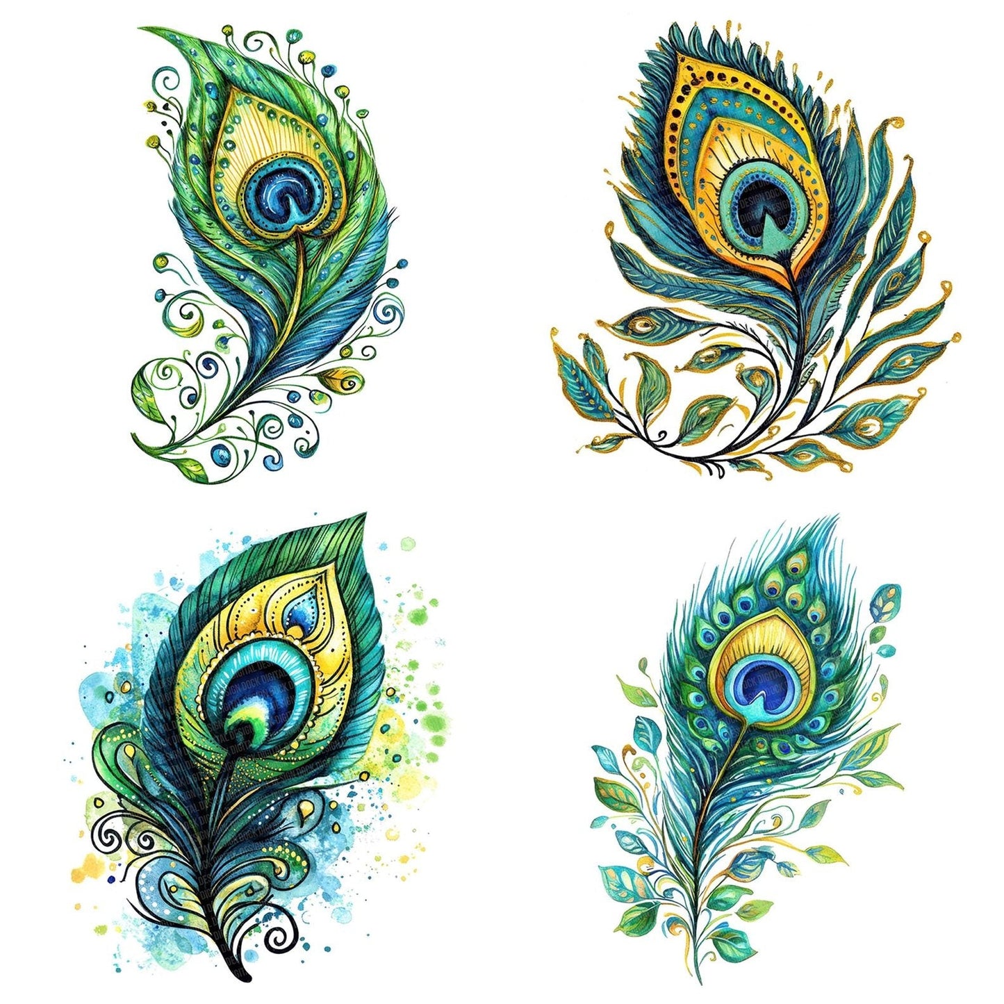 Flat Folk Art Feather Detail Clipart Set (DDD005338)