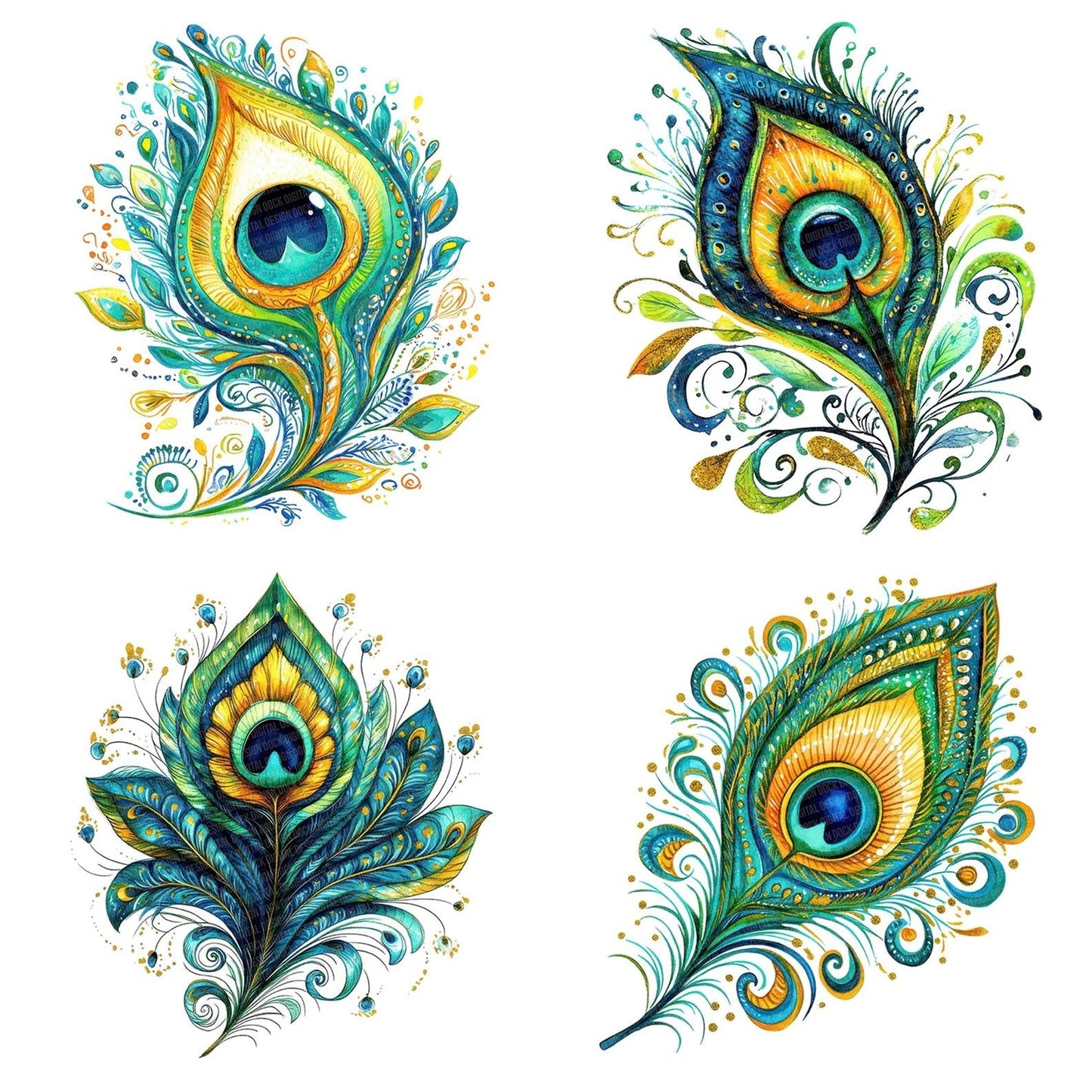Flat Folk Art Feather Detail Clipart Set (DDD005338)