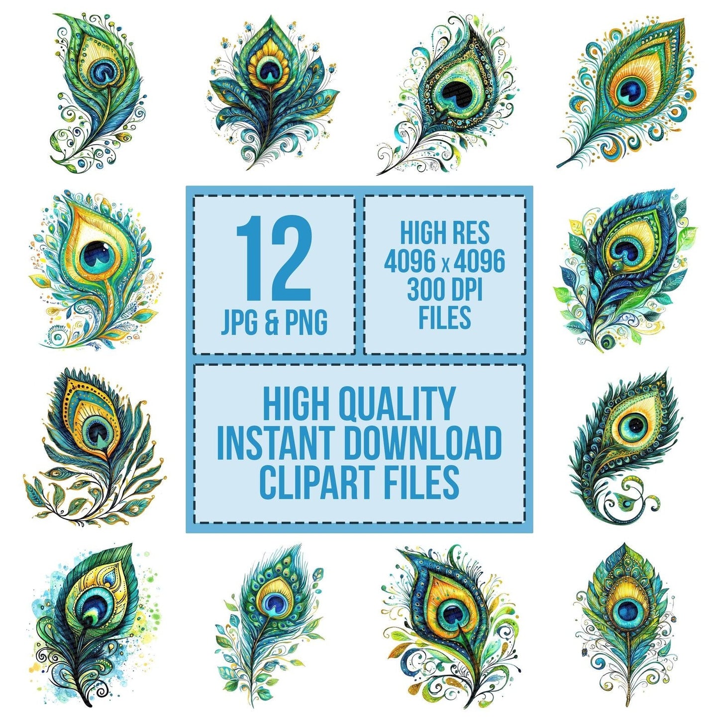 Flat Folk Art Feather Detail Clipart Set (DDD005338)