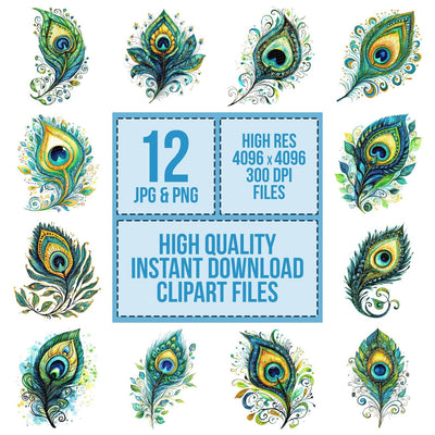 Flat Folk Art Feather Detail clipart set cover showing the designs and file details