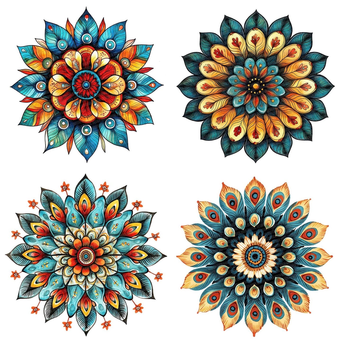 Flat Folk Art Feather Mandala Clipart Set (DDD005339)