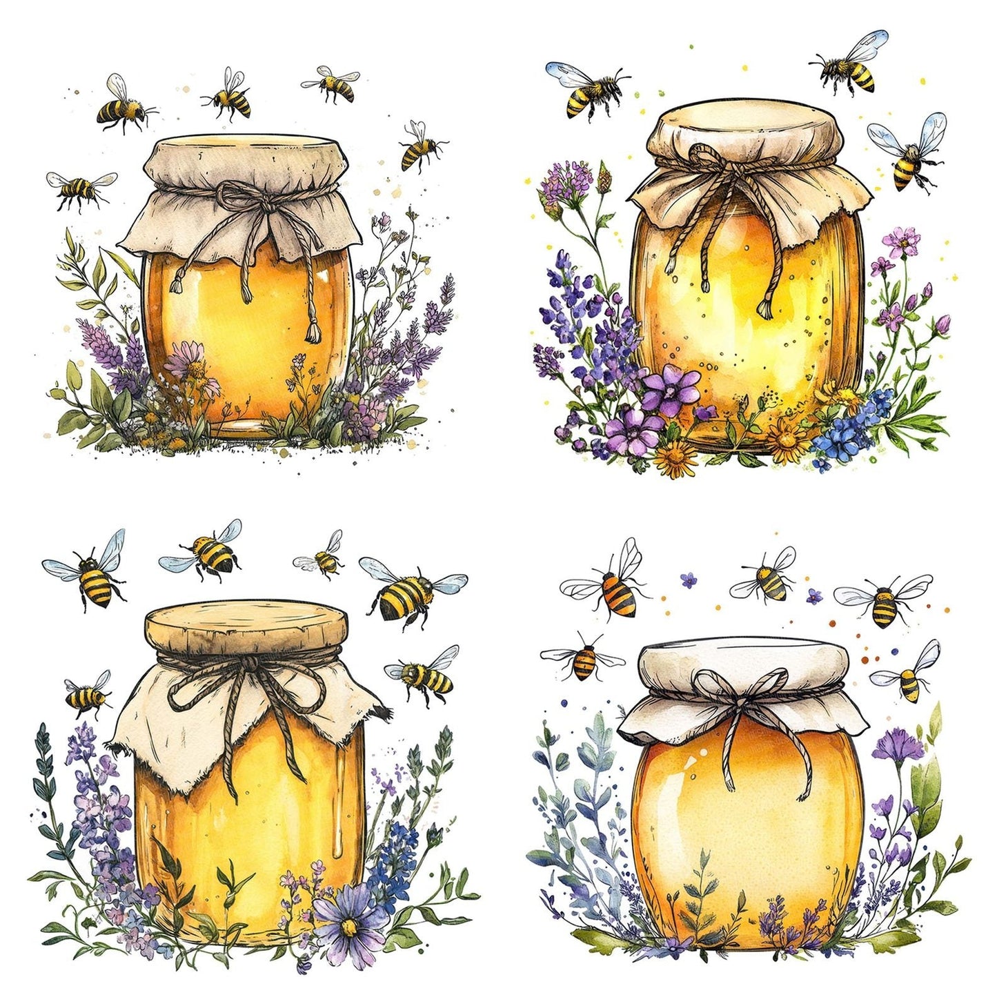 Flat Folk Art Honey Jar Clipart Set (DDD005342)