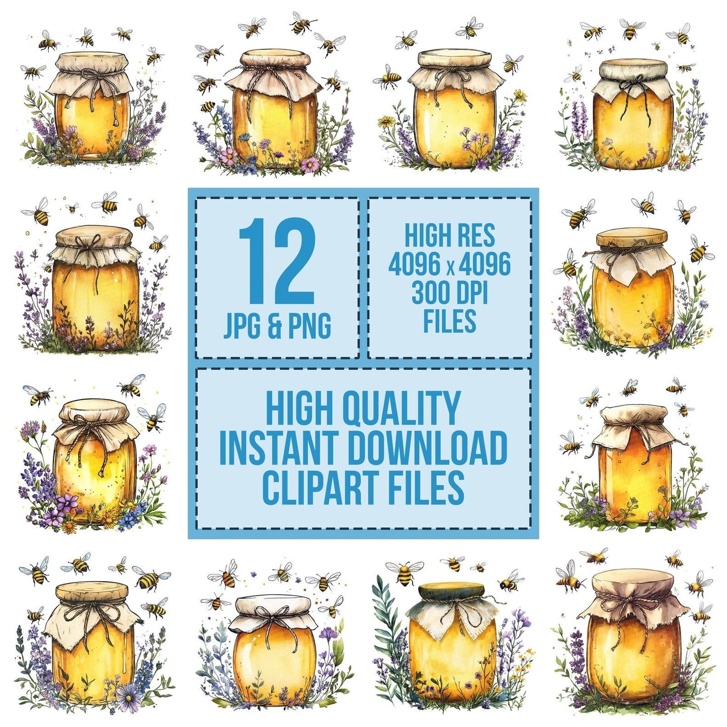 Flat Folk Art Honey Jar Clipart Set (DDD005342)