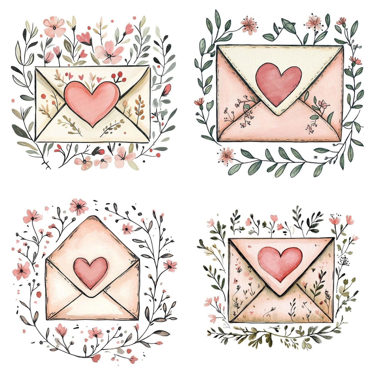 Flat Folk Art Love Letter Clipart Set (DDD005345)