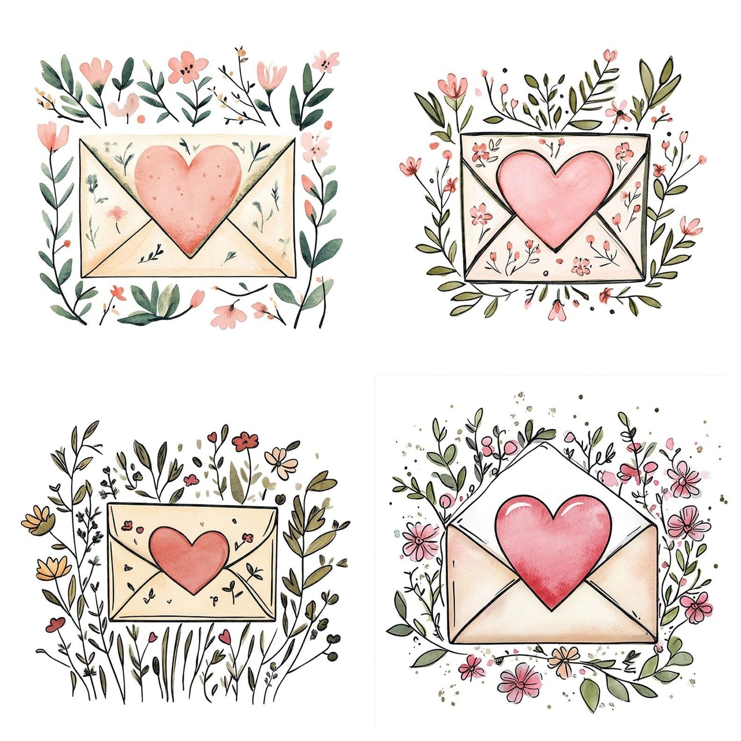 Flat Folk Art Love Letter Clipart Set (DDD005345)