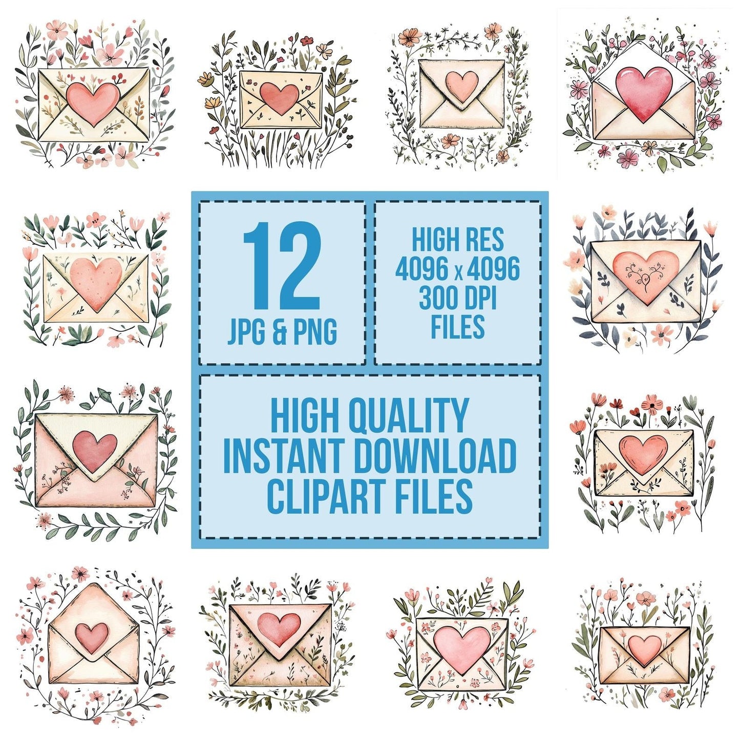 Flat Folk Art Love Letter Clipart Set (DDD005345)