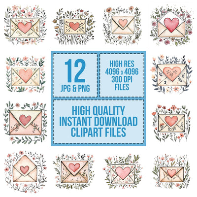 Flat Folk Art Love Letter Clipart Set (DDD005345)