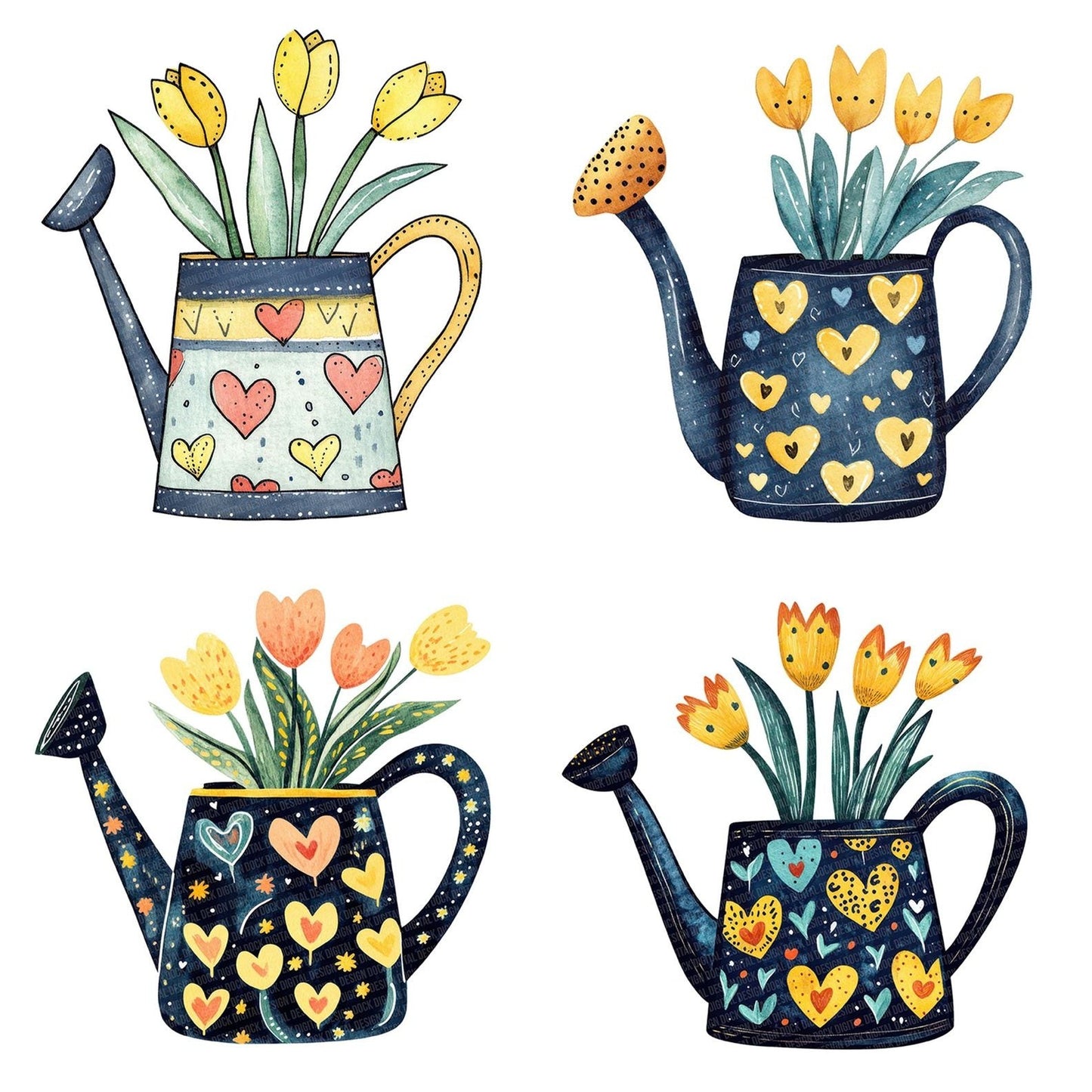 Flat Folk Art Watering Can Clipart Set (DDD005354)