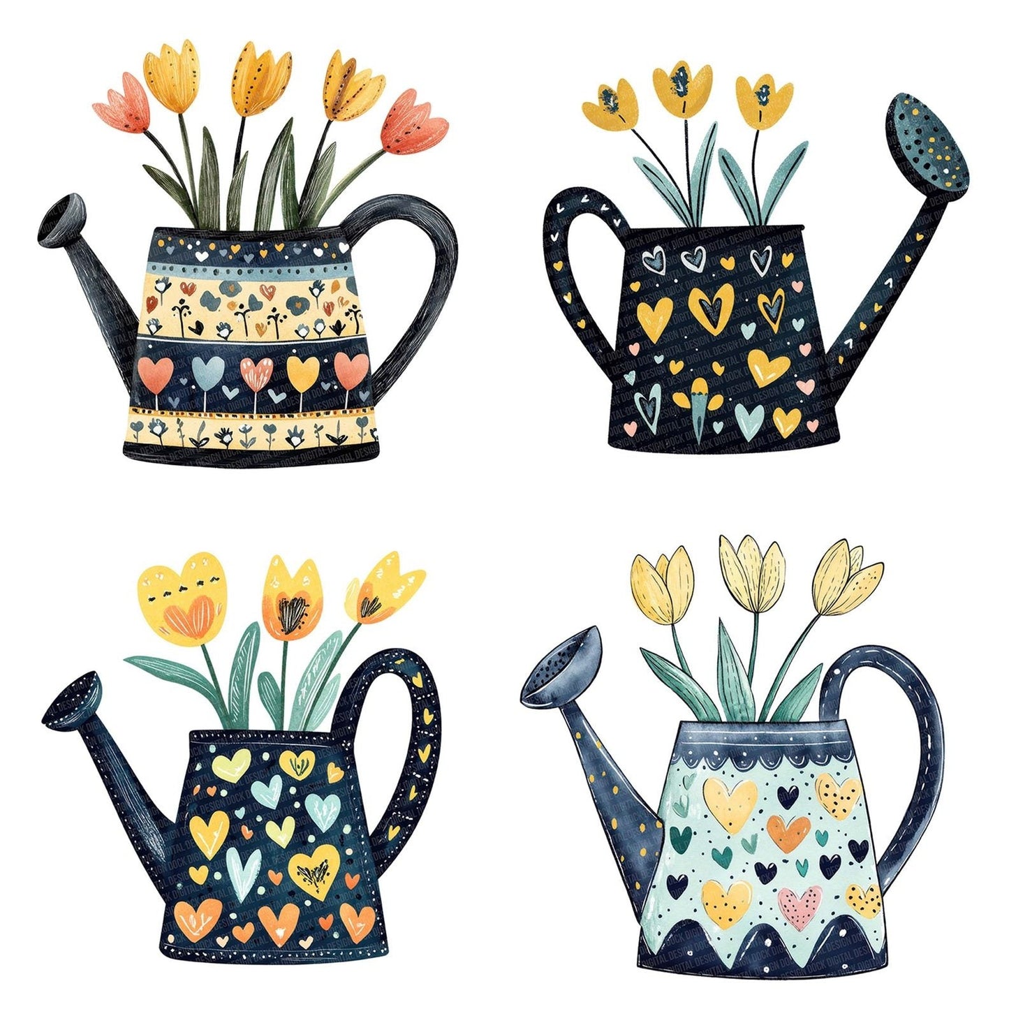 Flat Folk Art Watering Can Clipart Set (DDD005354)