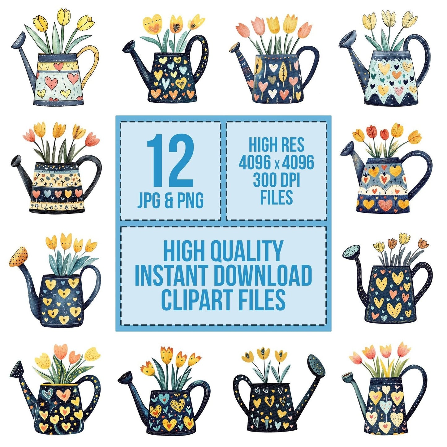 Flat Folk Art Watering Can Clipart Set (DDD005354)