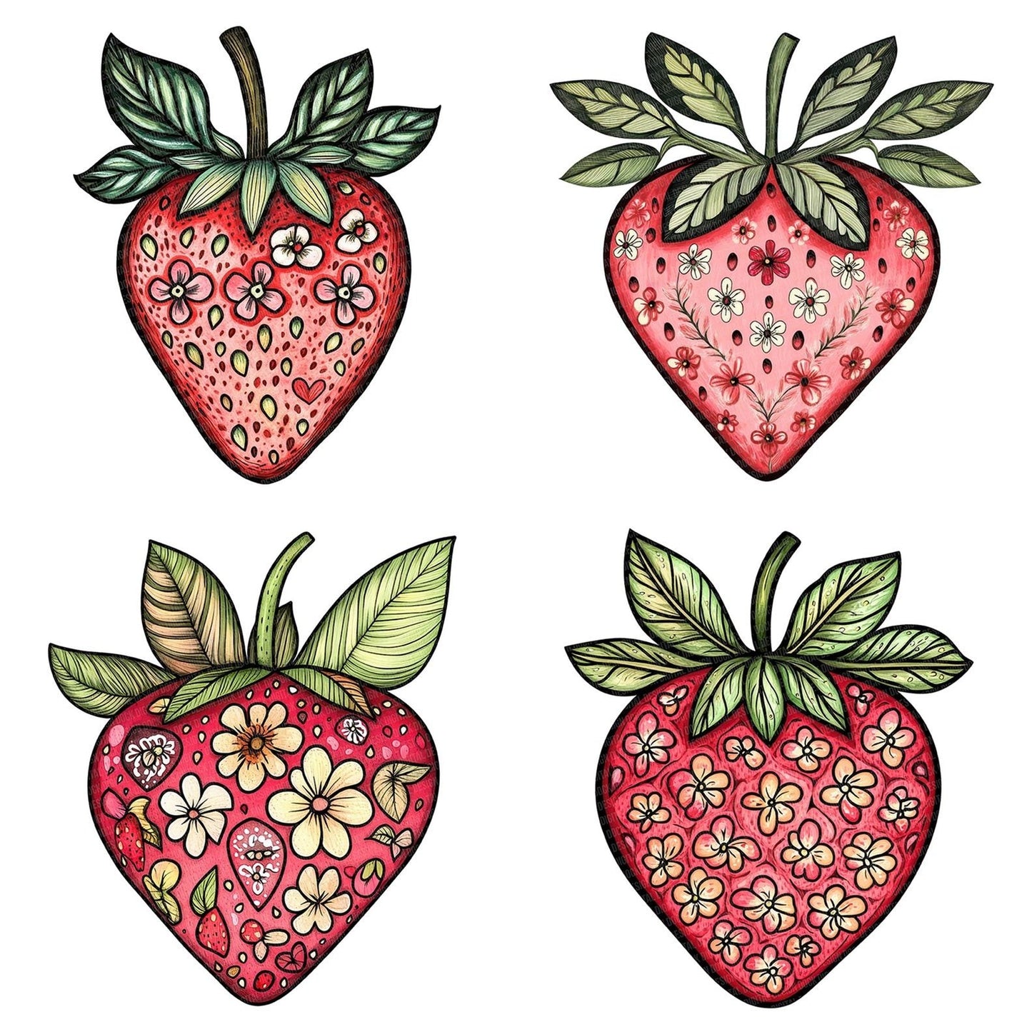 Flat Folk Strawberry Blossom Clipart Set (DDD005358)