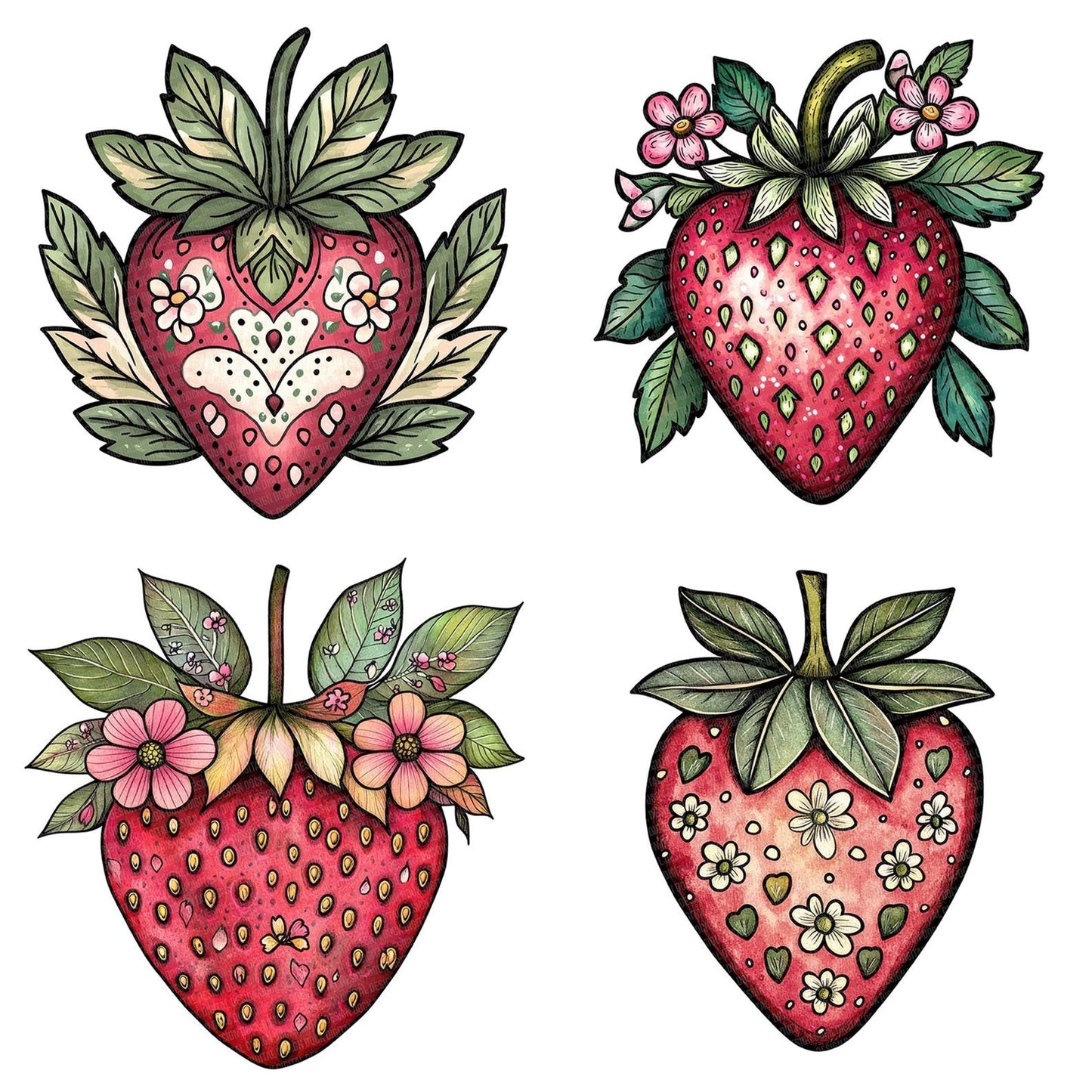 Flat Folk Strawberry Blossom Clipart Set (DDD005358)