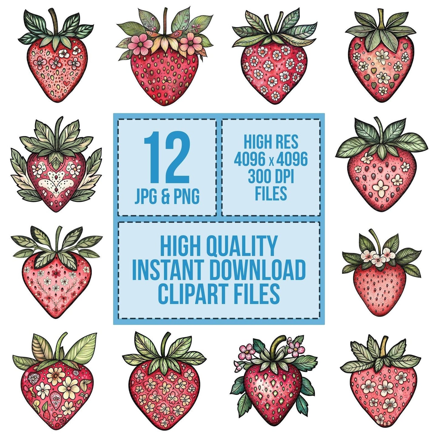 Flat Folk Strawberry Blossom Clipart Set (DDD005358)