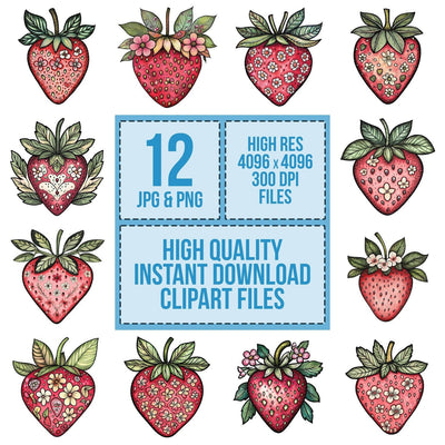 Flat Folk Strawberry Blossom Clipart Set (DDD005358)