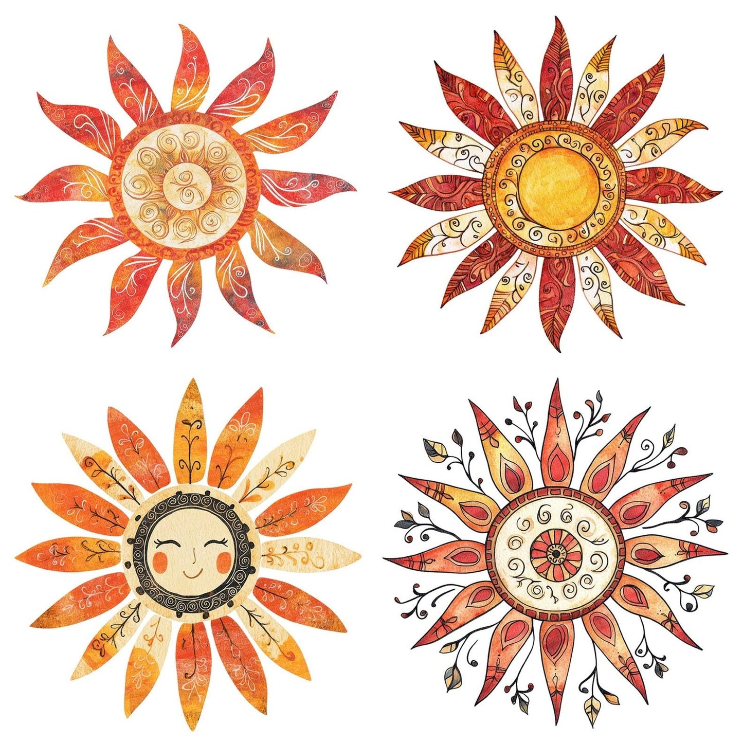 Flat Folk Sunburst Clipart Set (DDD005359)