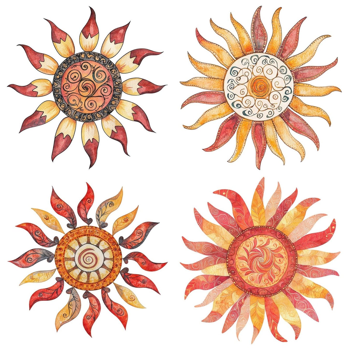 Flat Folk Sunburst Clipart Set (DDD005359)