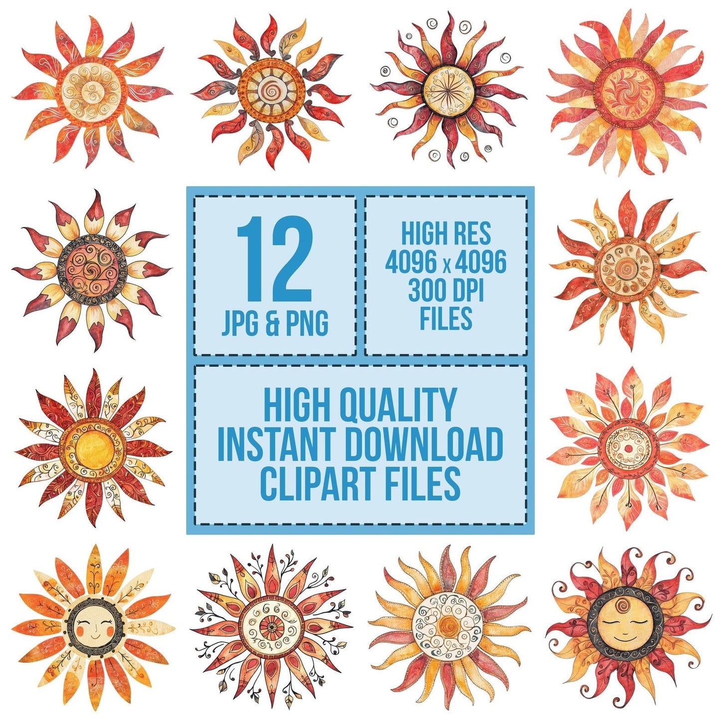 Flat Folk Sunburst Clipart Set (DDD005359)