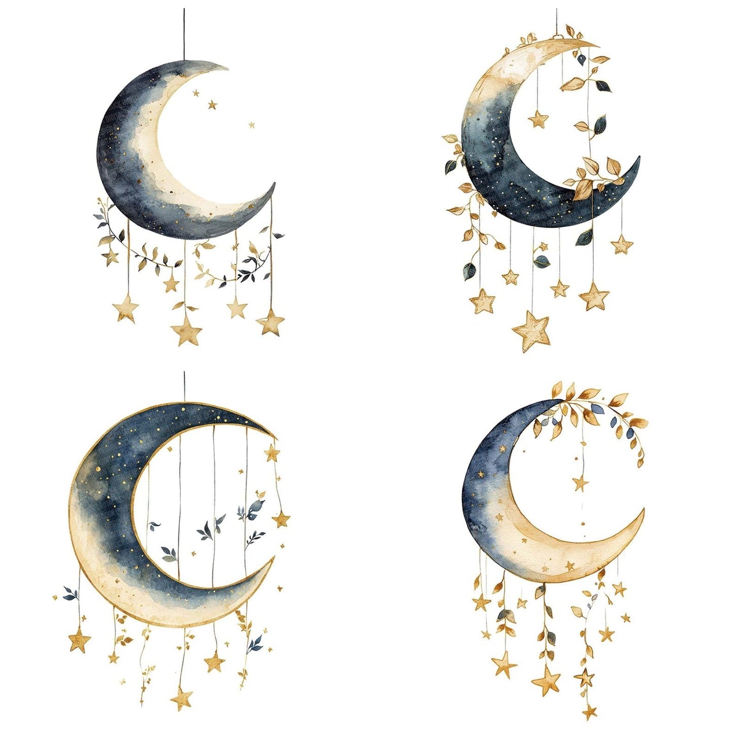 Flat Hanging Moon Stars Clipart Set (DDD005360)