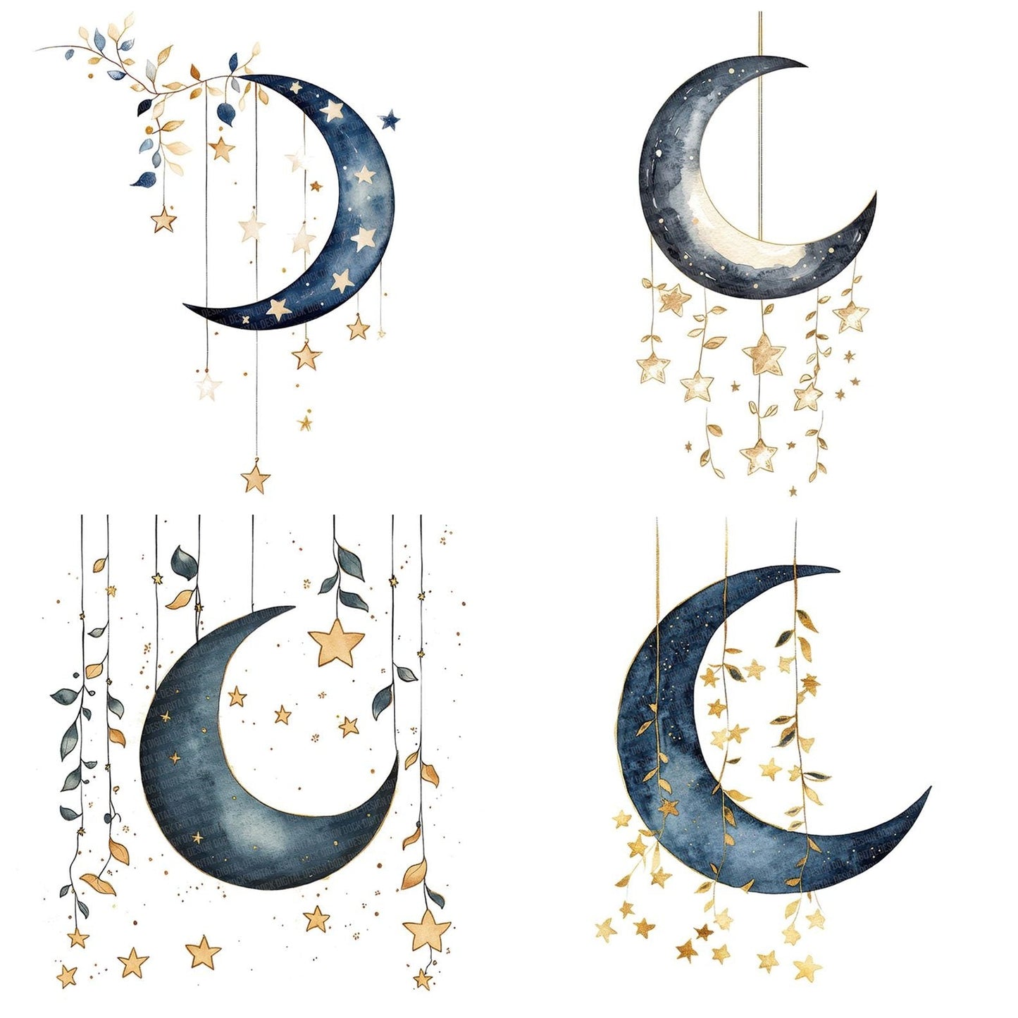 Flat Hanging Moon Stars Clipart Set (DDD005360)