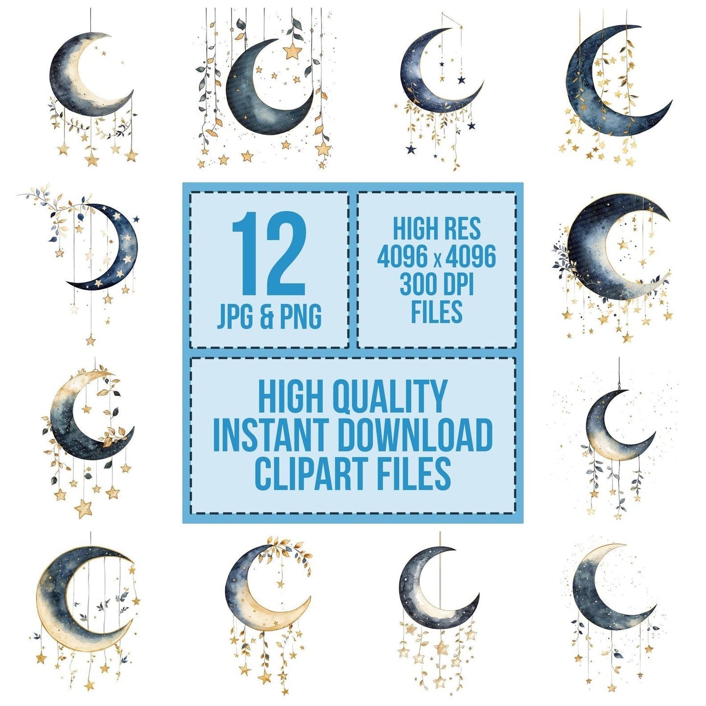 Flat Hanging Moon Stars Clipart Set (DDD005360)
