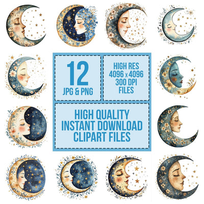 Flat Moon with Florals Clipart Set (DDD005362)