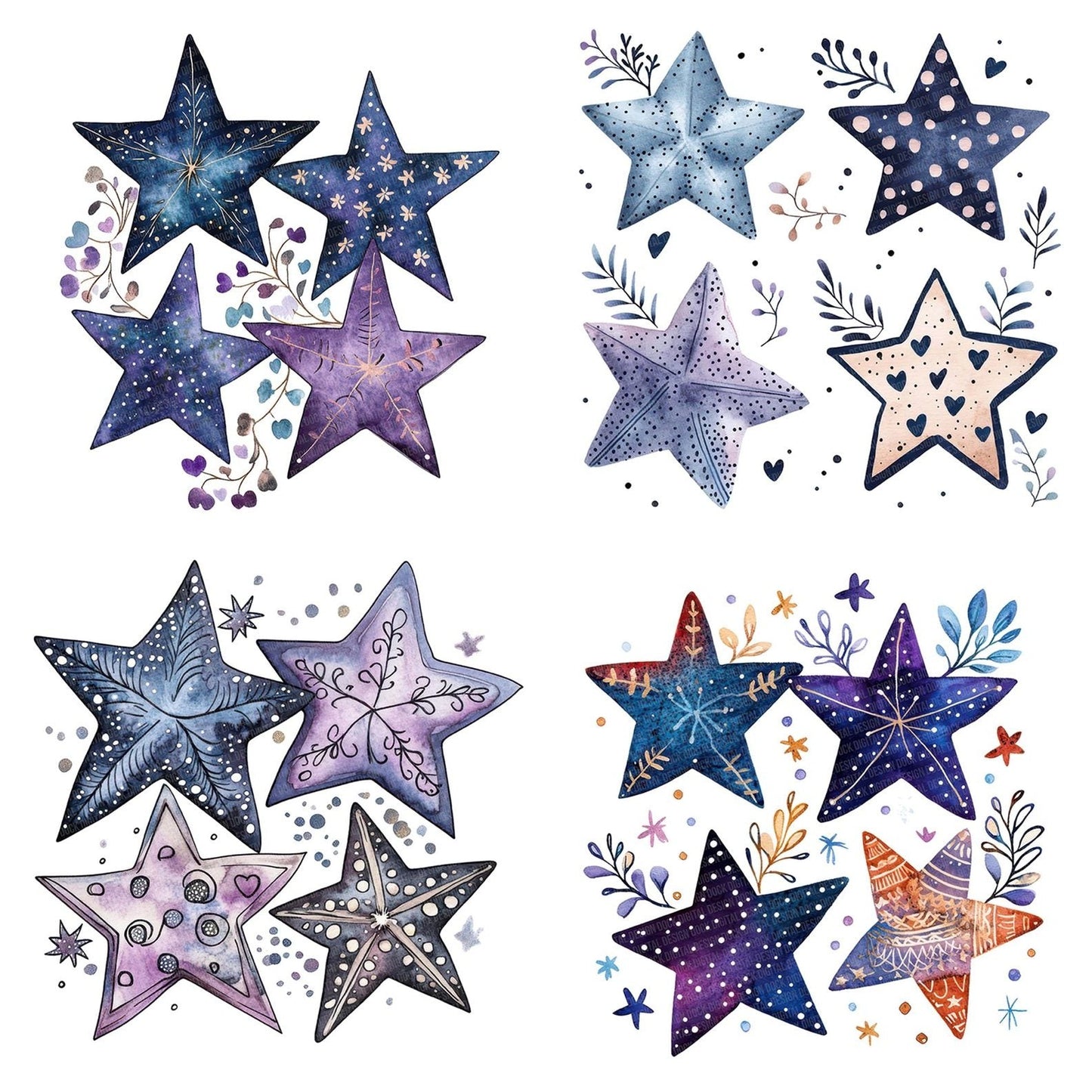Flat Star Cluster Patterned Clipart Set (DDD005364)