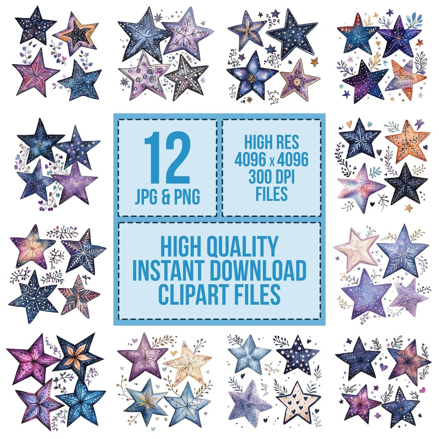 Flat Star Cluster Patterned Clipart Set (DDD005364)