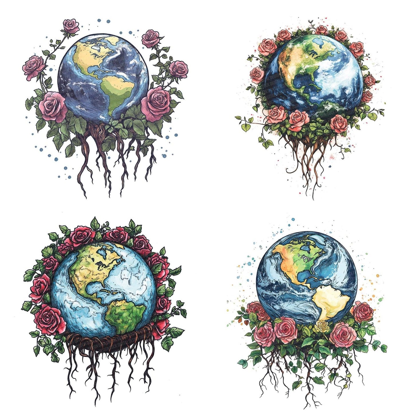 Floating Earth with Floral Base Clipart Set (DDD005365)