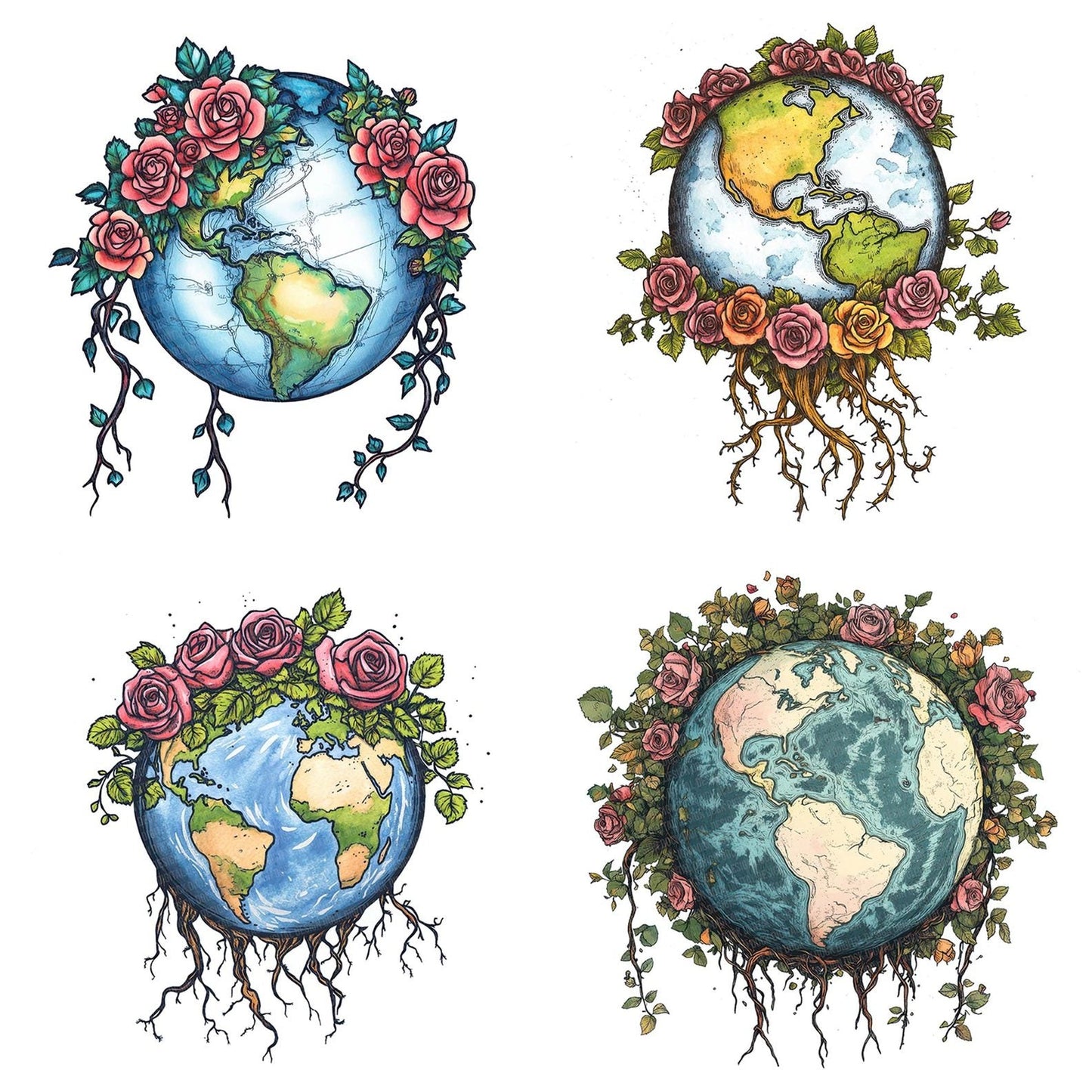Floating Earth with Floral Base Clipart Set (DDD005365)