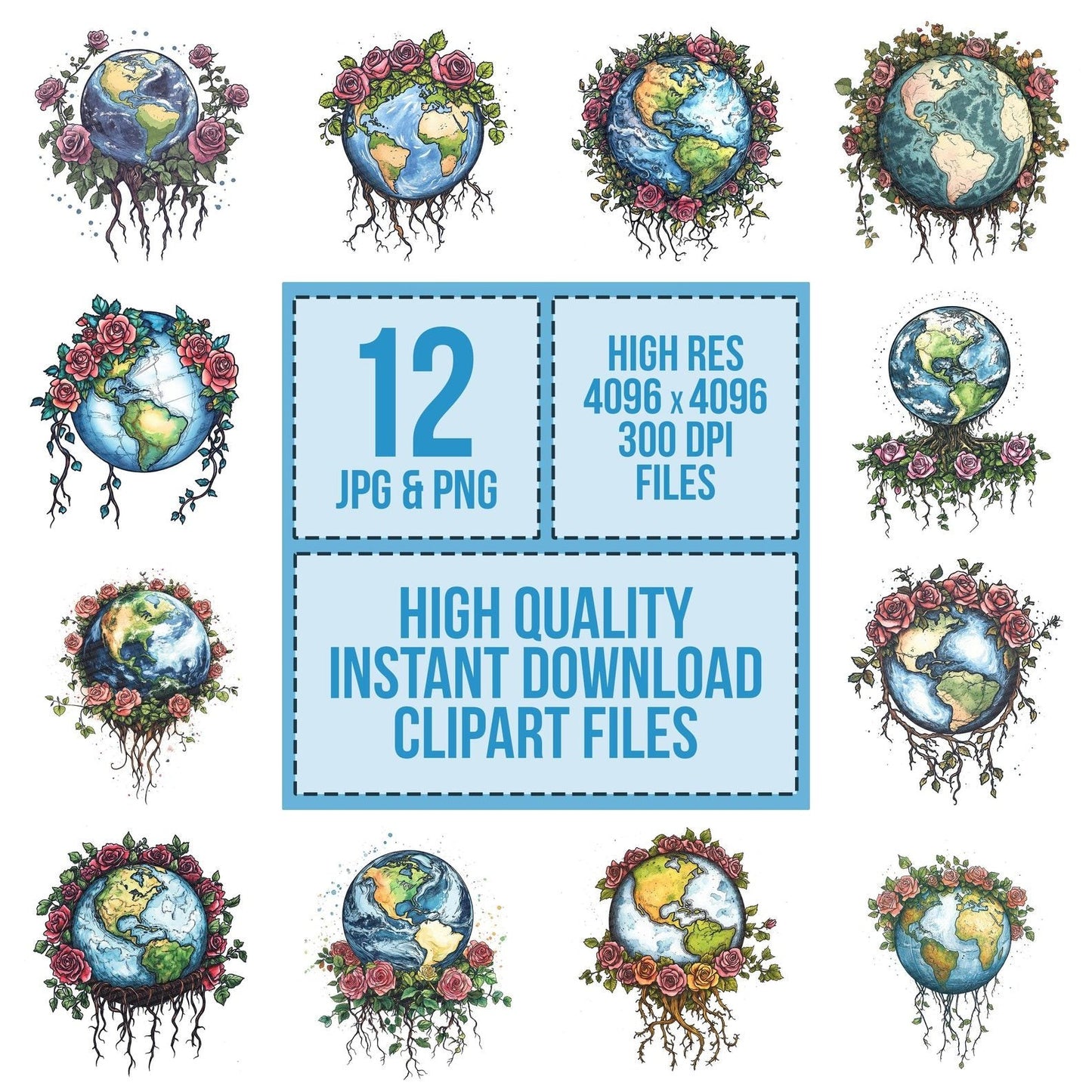Floating Earth with Floral Base Clipart Set (DDD005365)