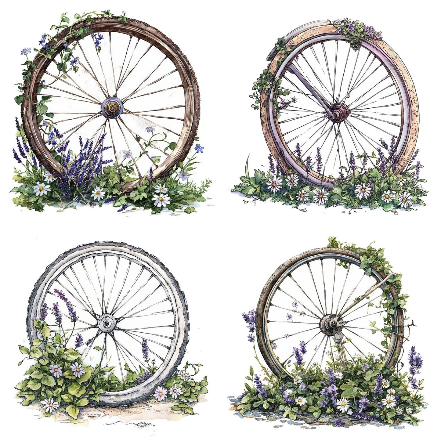 Floral Bicycle Wheel Clipart Set (DDD005370)