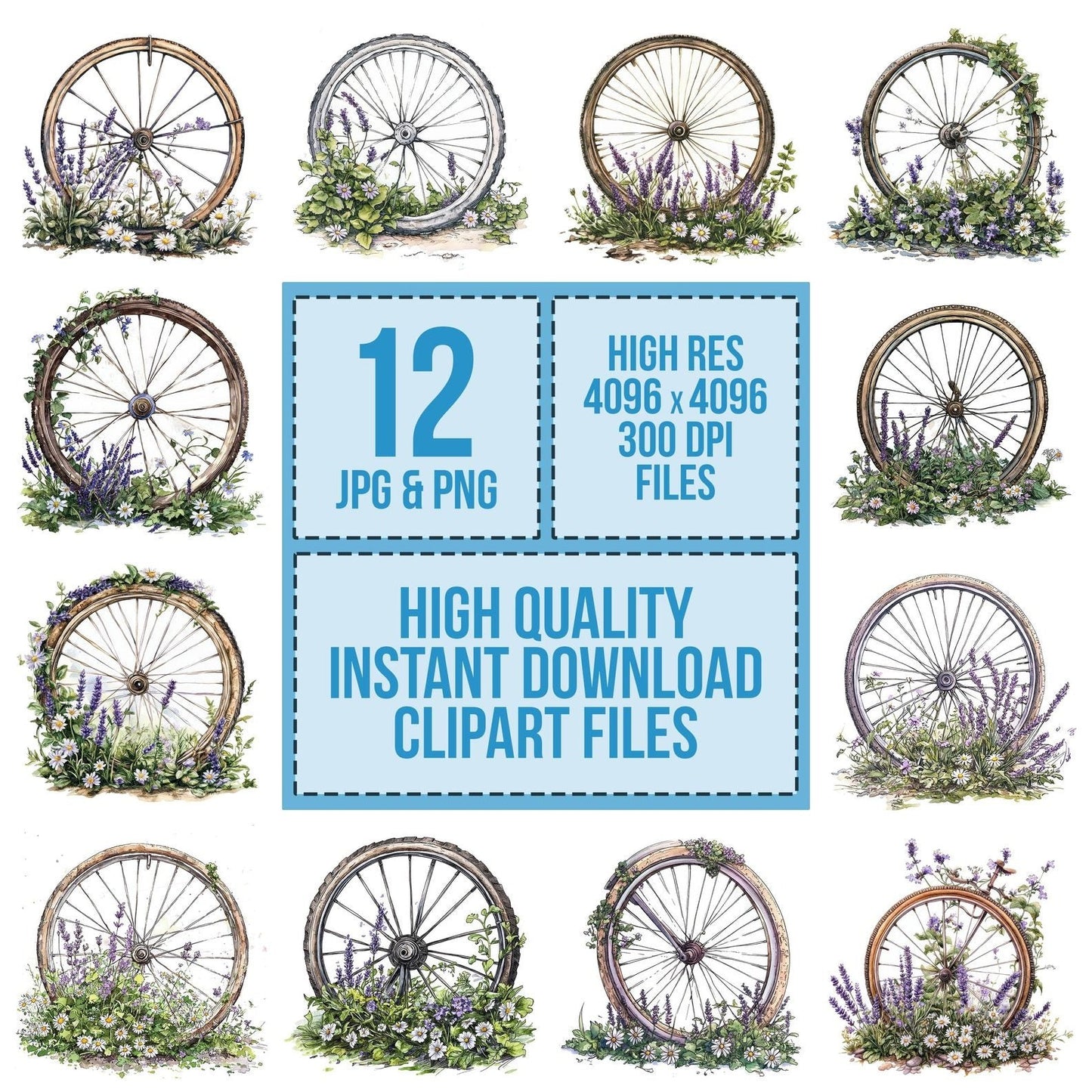 Floral Bicycle Wheel Clipart Set (DDD005370)